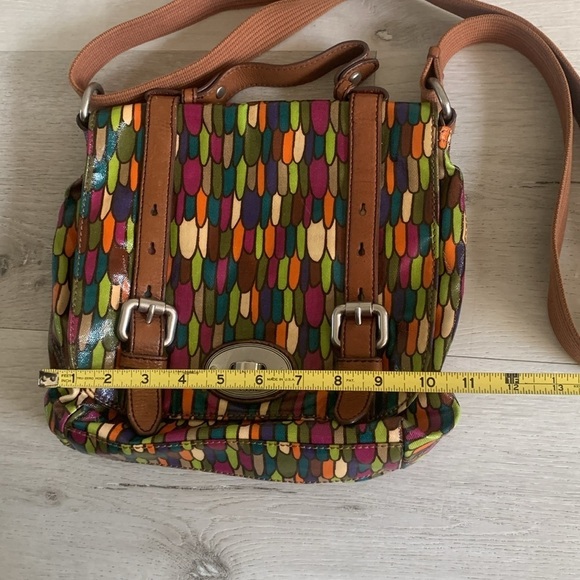 FOSSIL Flap Satchel Messenger Canvas Crossbody Purse‎ Bag colorful leather - Picture 8 of 15